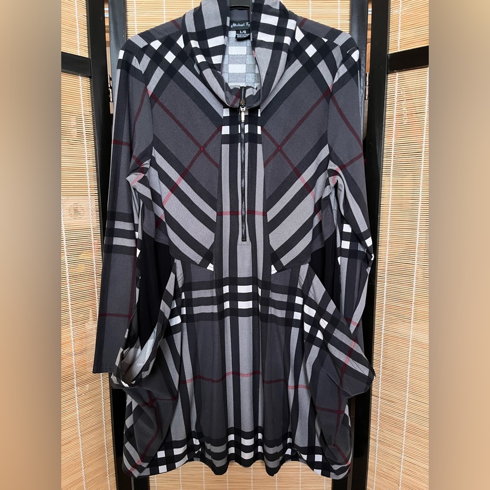 Chic Cowl Neck Plaid Sweater - Black and Gray